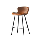 Tabouret de bar à dossier bas et assise en cuir marron