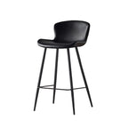 Tabouret de bar à dossier bas et assise en cuir marron