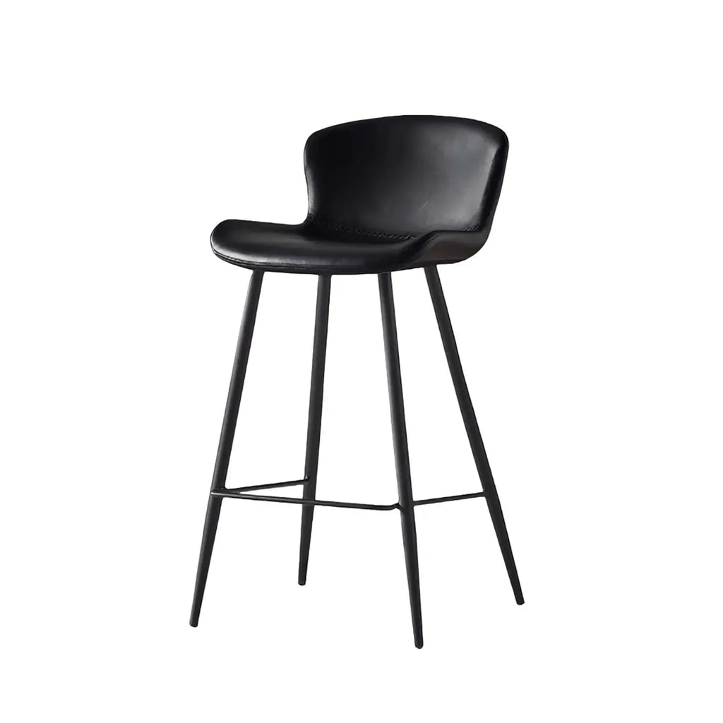 Tabouret de bar à dossier bas et assise en cuir marron