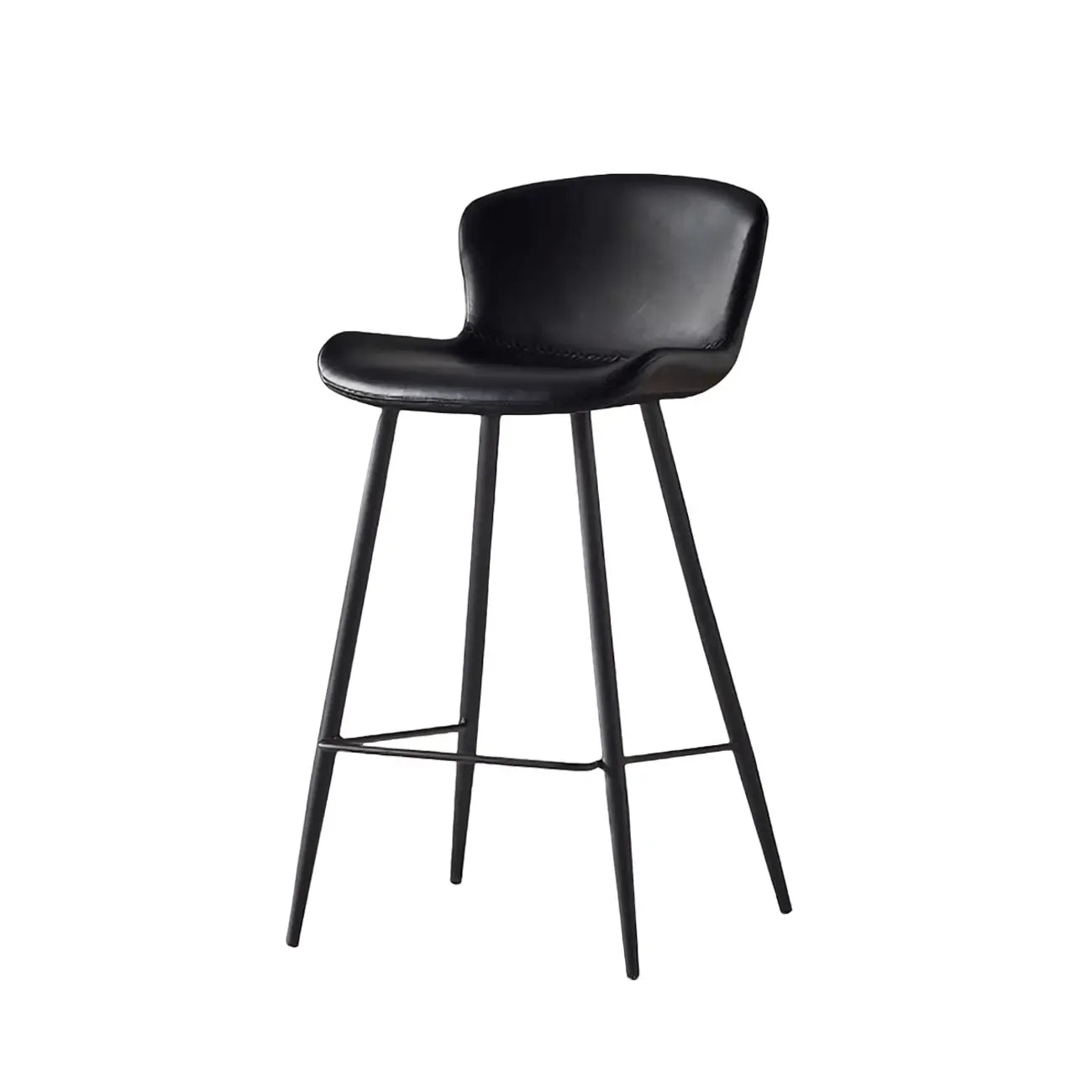 Tabouret de bar à dossier bas et assise en cuir marron