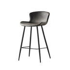 Tabouret de bar à dossier bas et assise en cuir marron