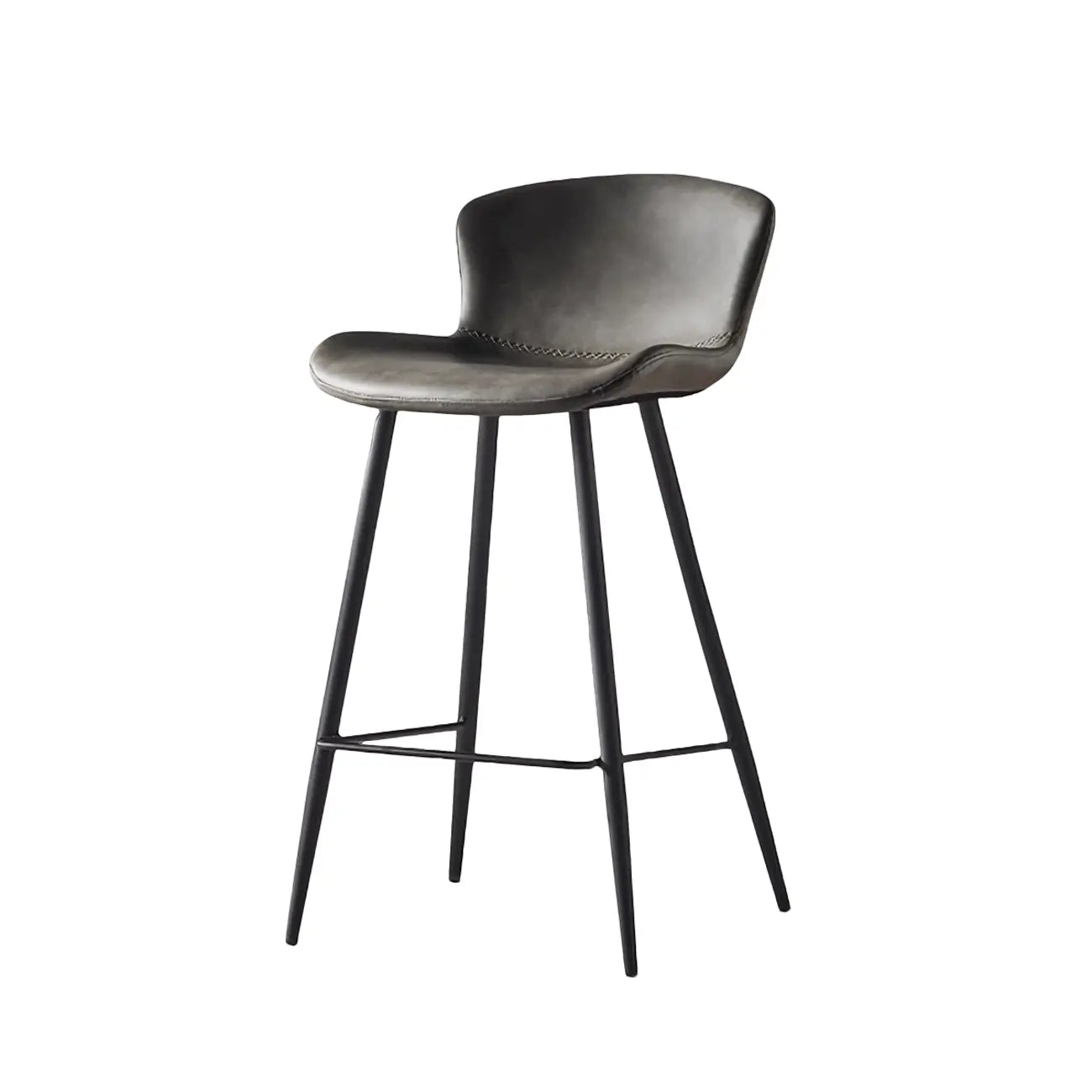 Tabouret de bar à dossier bas et assise en cuir marron
