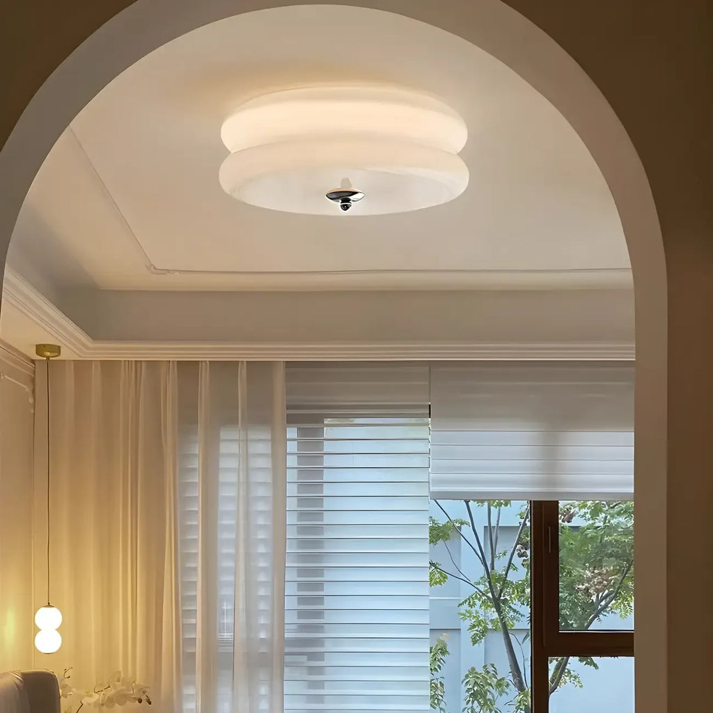 Plafonnier LED encastré rond moderne à double niveau en verre crème