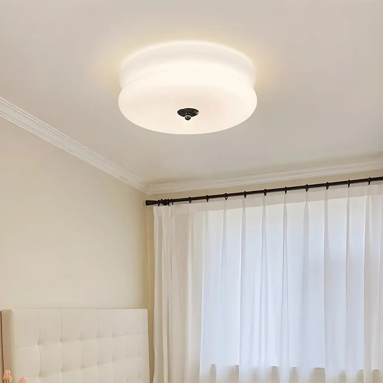Plafonnier LED encastré rond moderne à double niveau en verre crème
