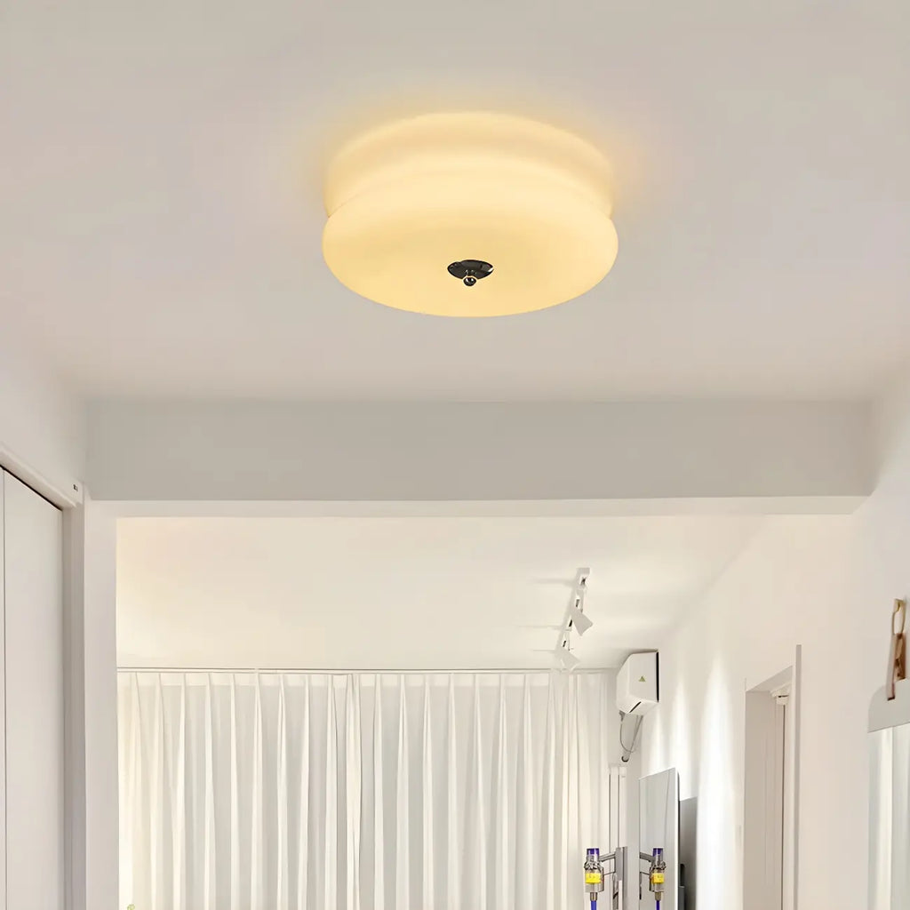 Plafonnier LED encastré rond moderne à double niveau en verre crème