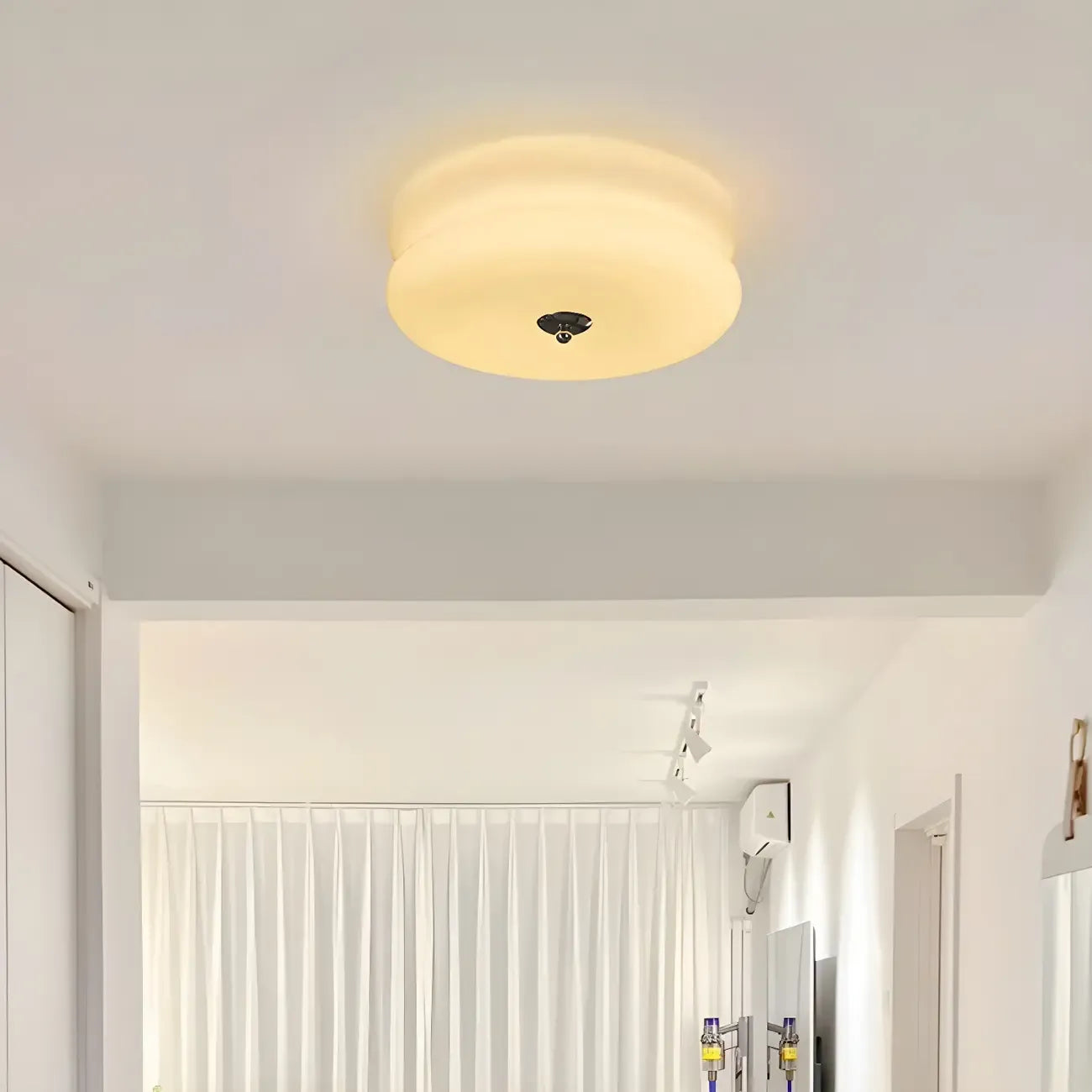 Plafonnier LED encastré rond moderne à double niveau en verre crème