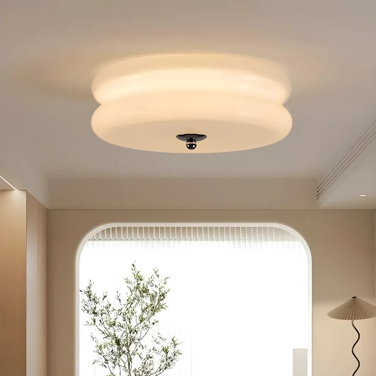 Plafonnier LED encastré rond moderne à double niveau en verre crème