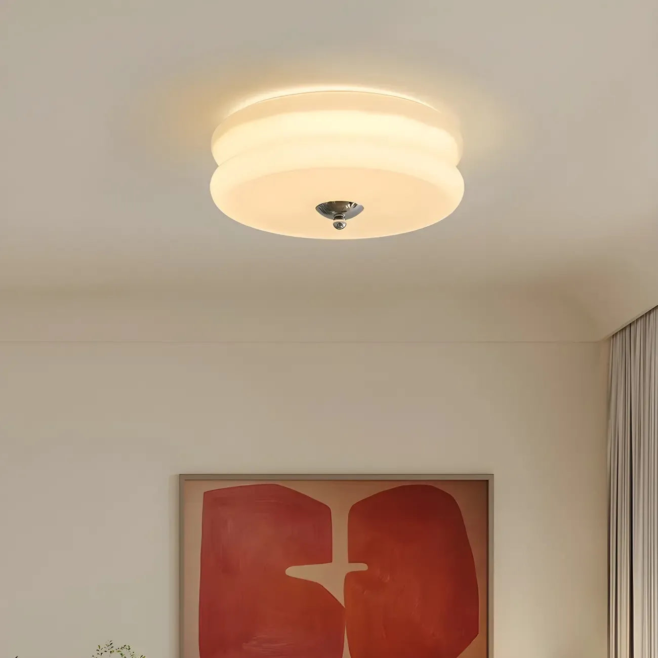 Plafonnier LED encastré rond moderne à double niveau en verre crème