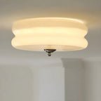Plafonnier LED encastré rond moderne à double niveau en verre crème