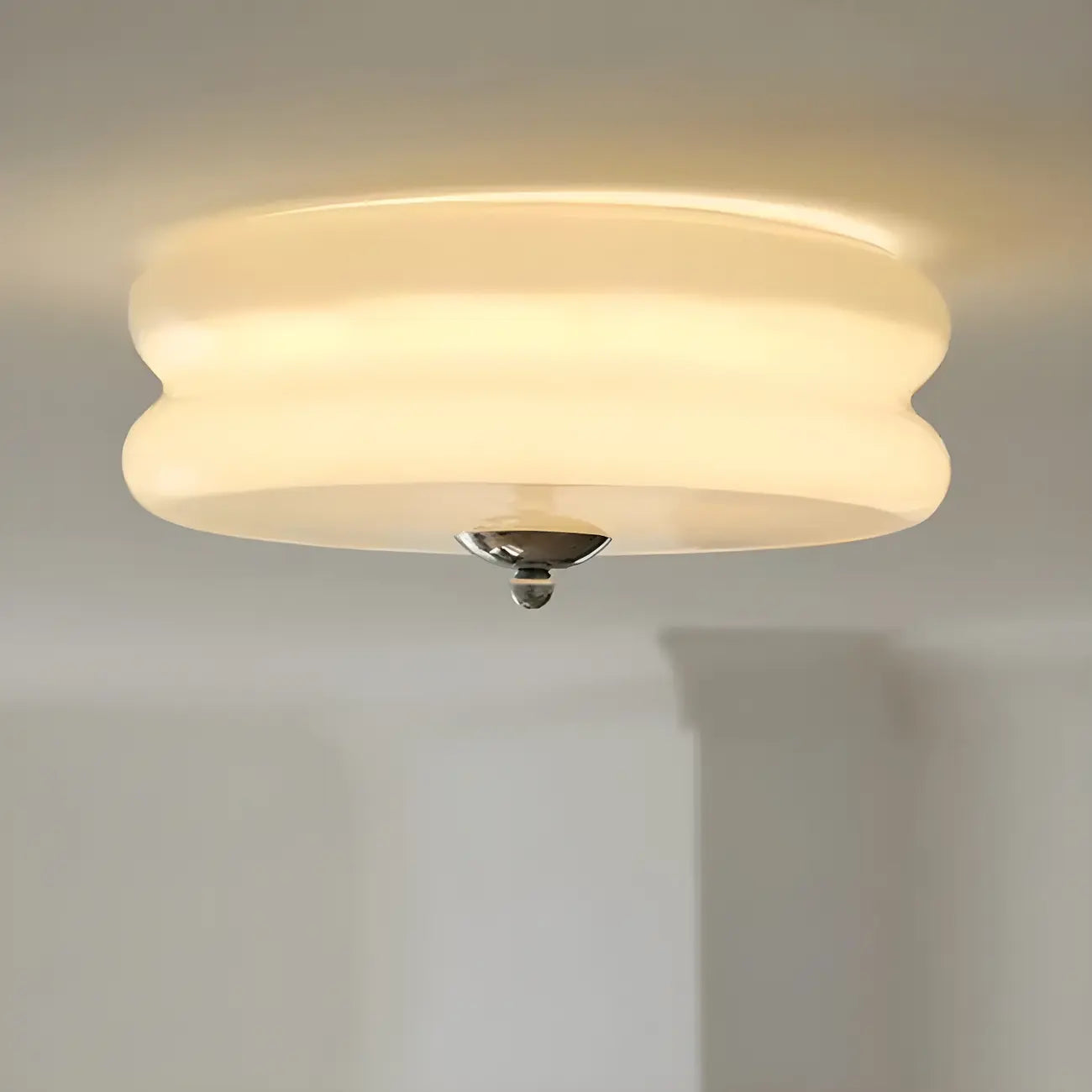 Plafonnier LED encastré rond moderne à double niveau en verre crème