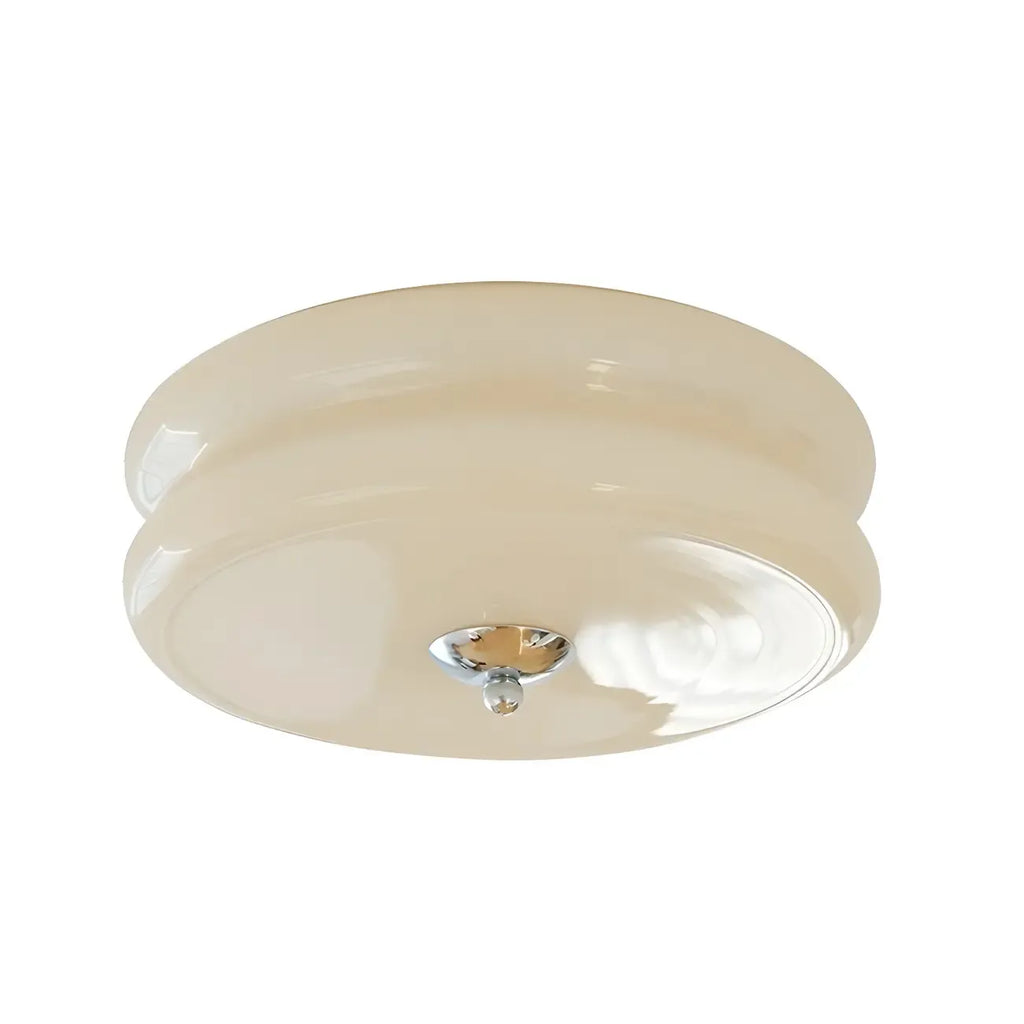 Plafonnier LED encastré rond moderne à double niveau en verre crème