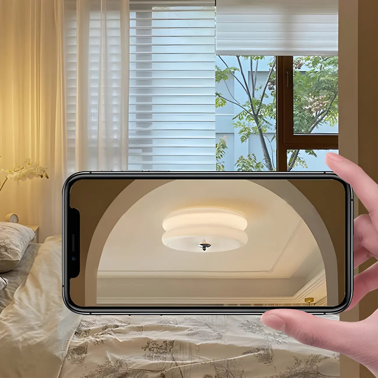 Plafonnier LED encastré rond moderne à double niveau en verre crème