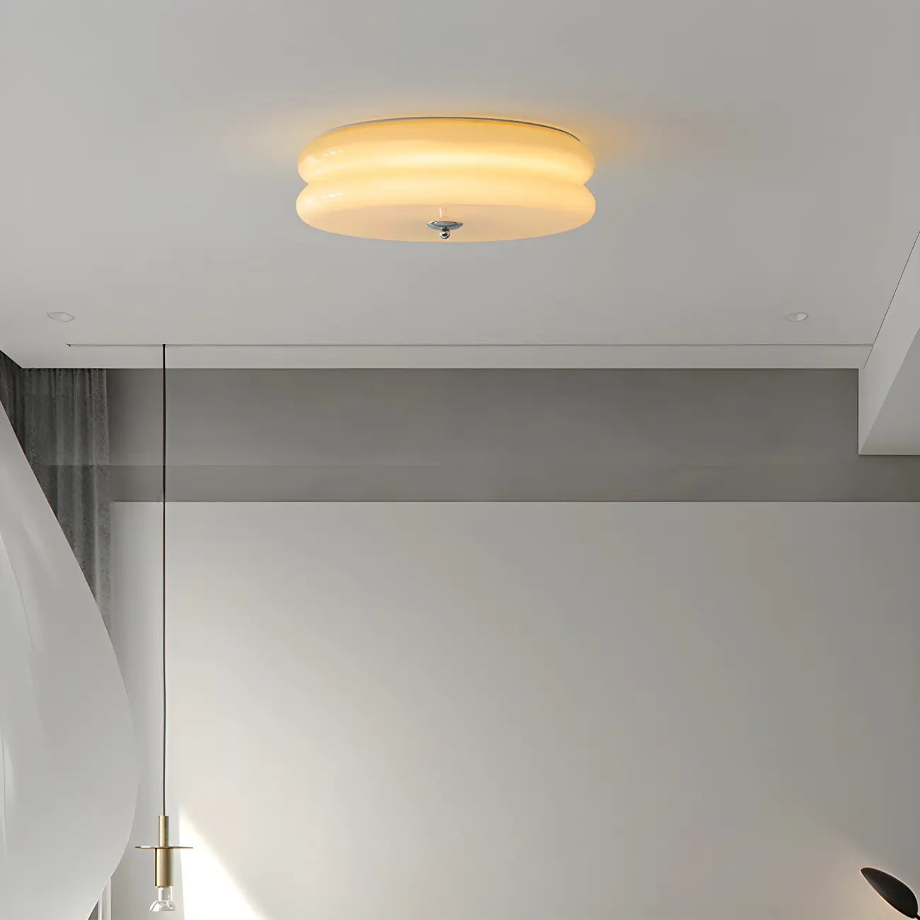 Plafonnier LED encastré rond moderne à double niveau en verre crème