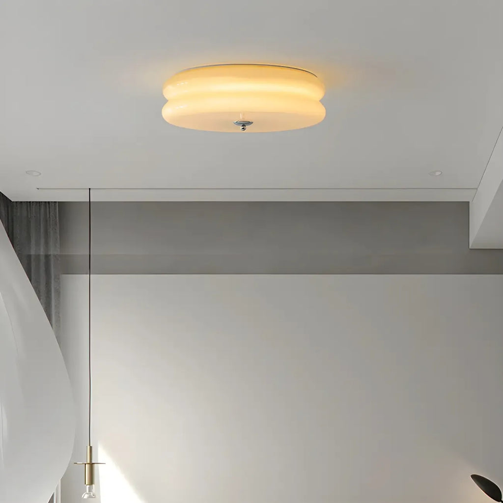 Plafonnier LED encastré rond moderne à double niveau en verre crème