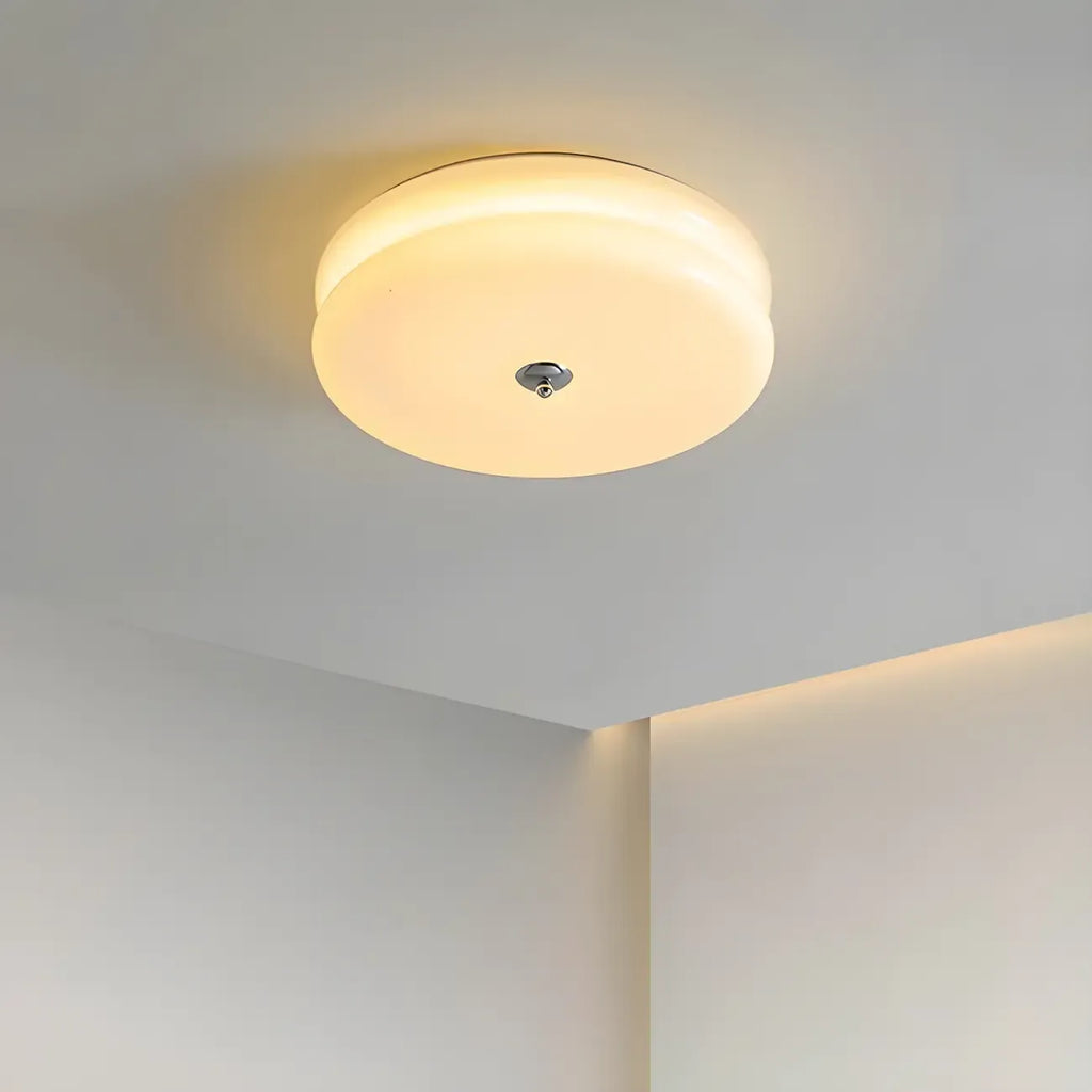 Plafonnier LED encastré rond moderne à double niveau en verre crème