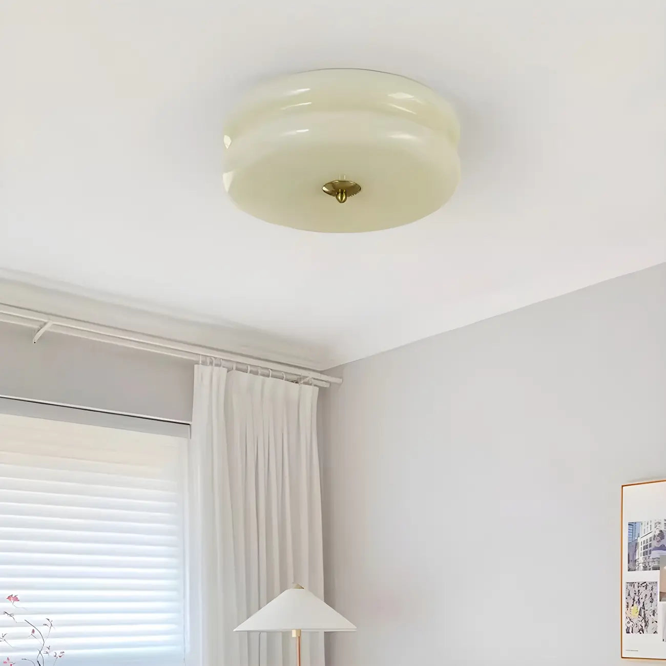 Plafonnier LED encastré rond moderne à double niveau en verre crème