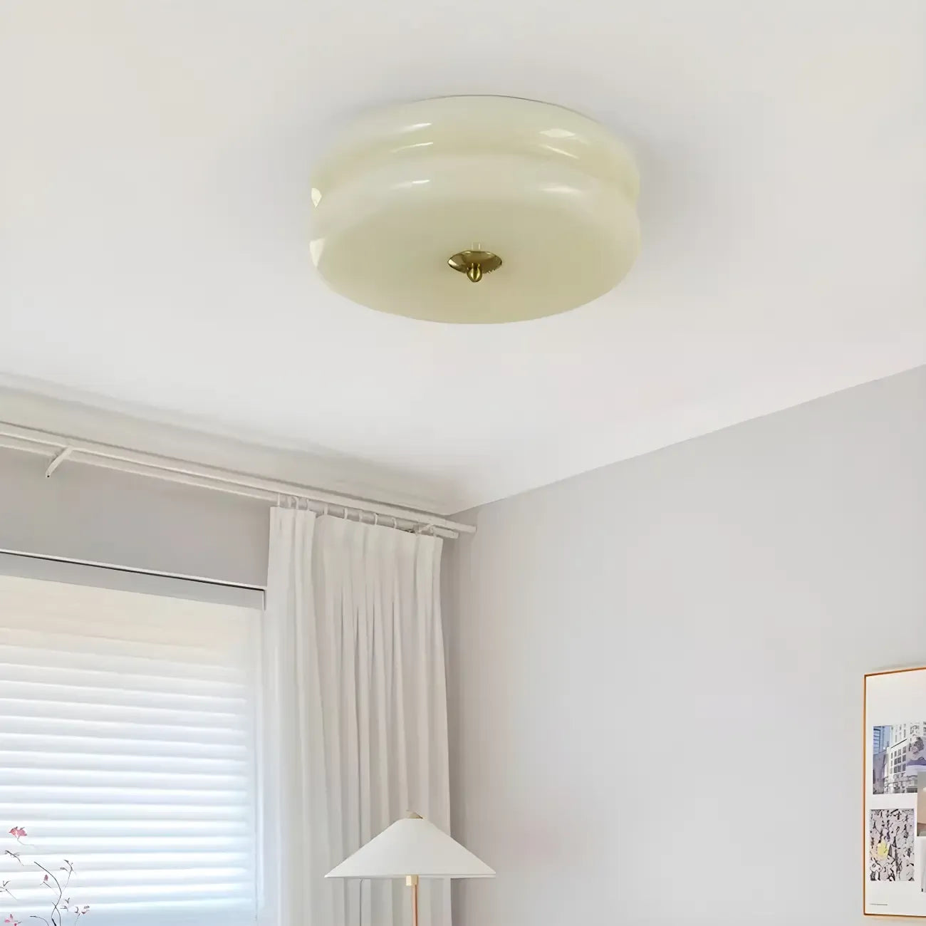 Plafonnier LED encastré rond moderne à double niveau en verre crème