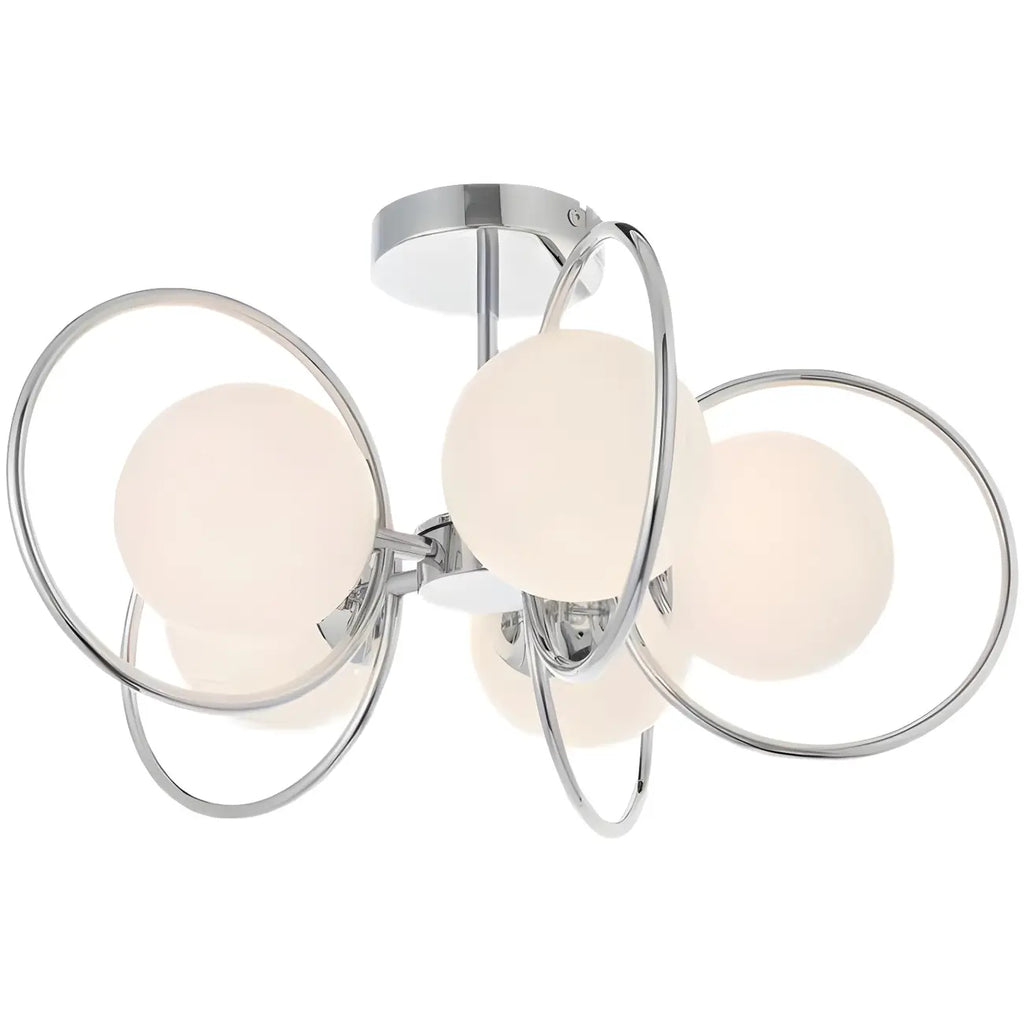 Plafonnier semi-encastré élégant en forme de sphère en verre blanc chromé et rond