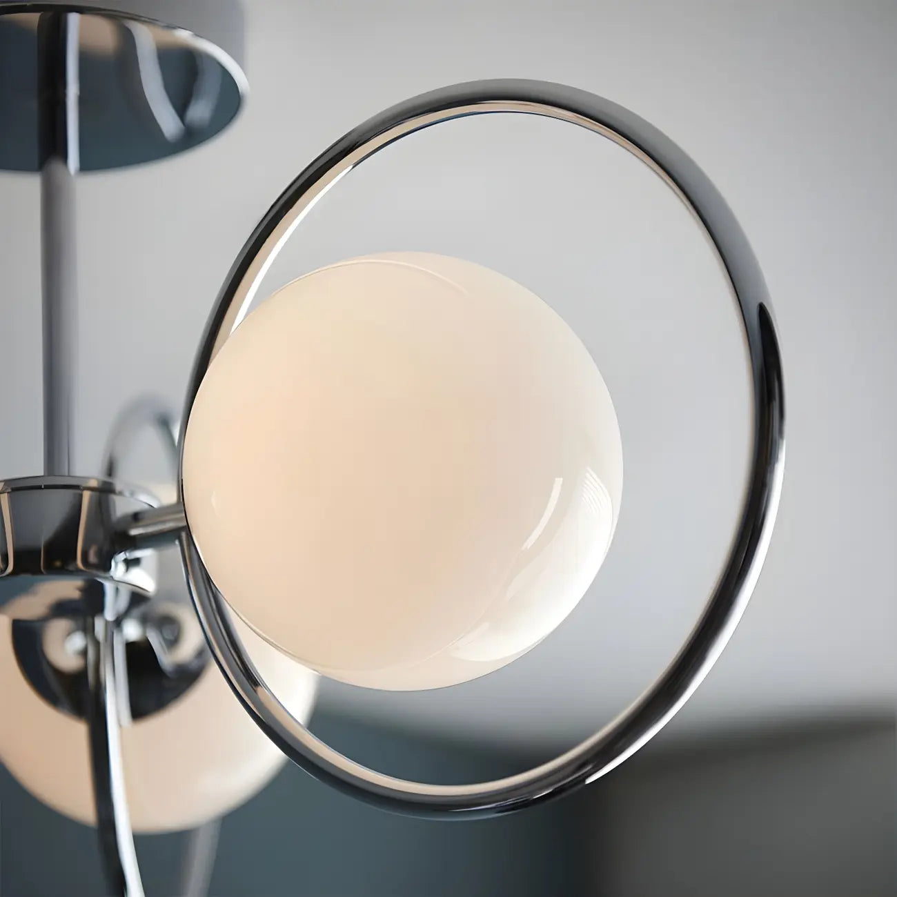 Plafonnier semi-encastré élégant en forme de sphère en verre blanc chromé et rond