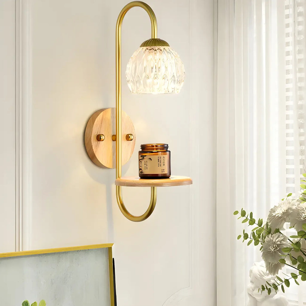 Applique murale moderne en verre avec étagère en bois pour la décoration de chambre