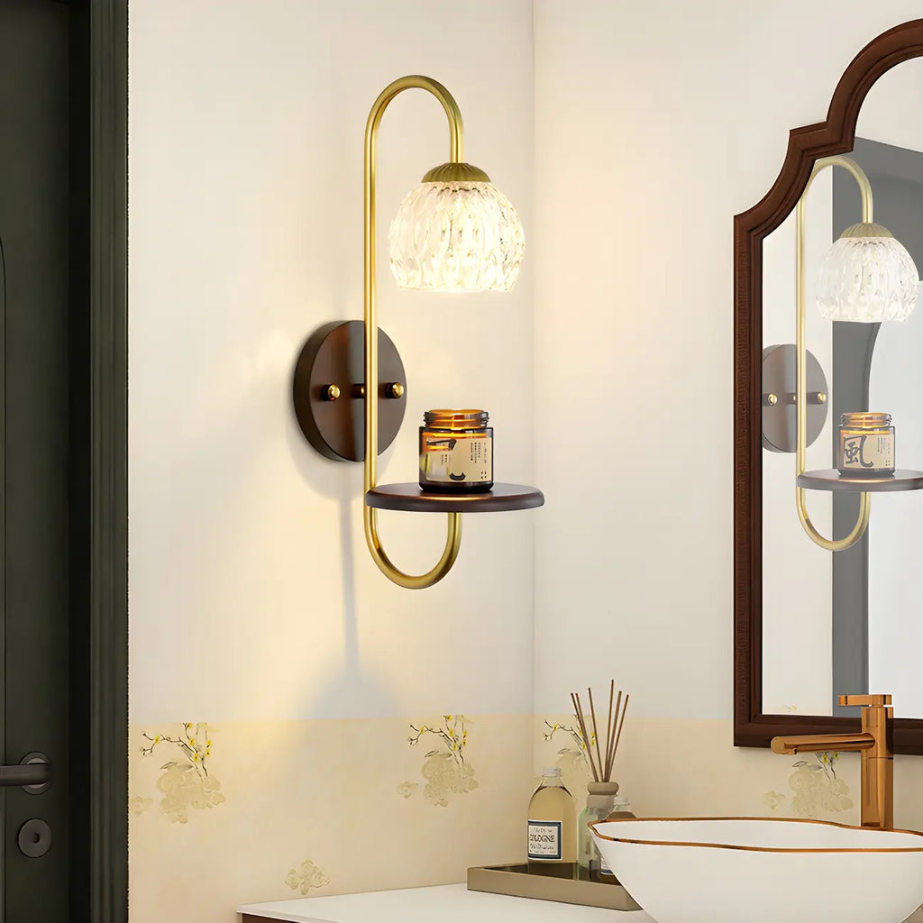 Applique murale moderne en verre avec étagère en bois pour la décoration de chambre