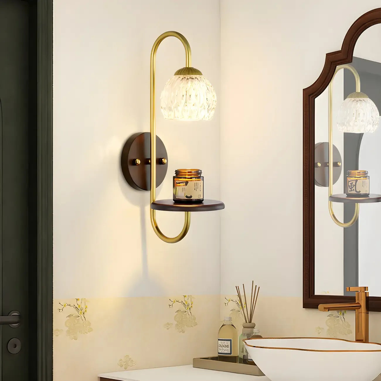 Applique murale moderne en verre avec étagère en bois pour la décoration de chambre