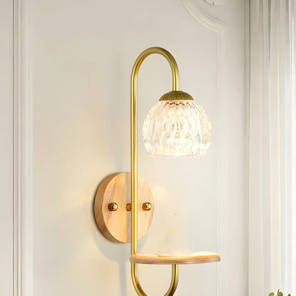 Applique murale moderne en verre avec étagère en bois pour la décoration de chambre