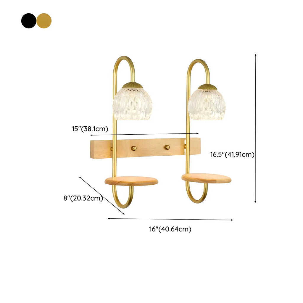 Applique murale moderne en verre avec étagère en bois pour la décoration de chambre