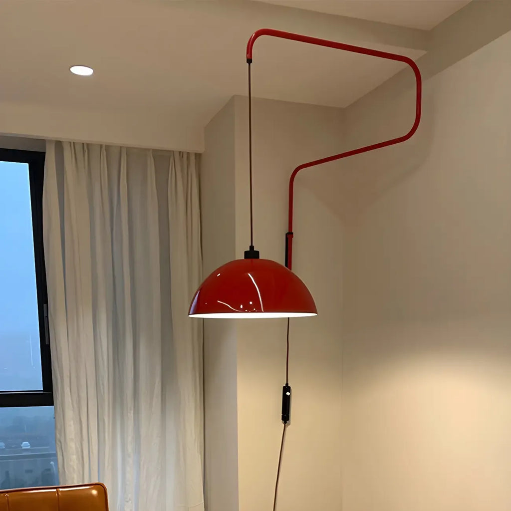 Applique murale géométrique rouge élégante à bras articulé pour salle à manger