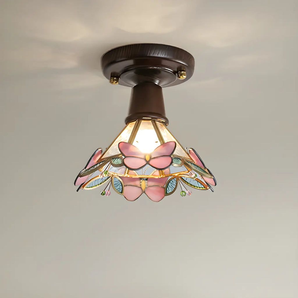 Plafonnier semi-encastré chic en verre et noyer pour la décoration d'un couloir