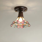 Plafonnier semi-encastré chic en verre et noyer pour la décoration d'un couloir