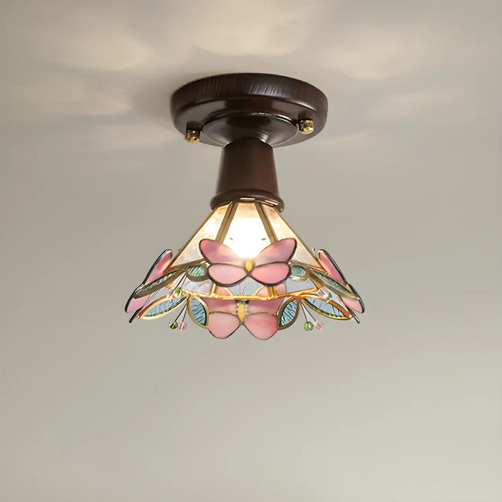 Plafonnier semi-encastré chic en verre et noyer pour la décoration d'un couloir