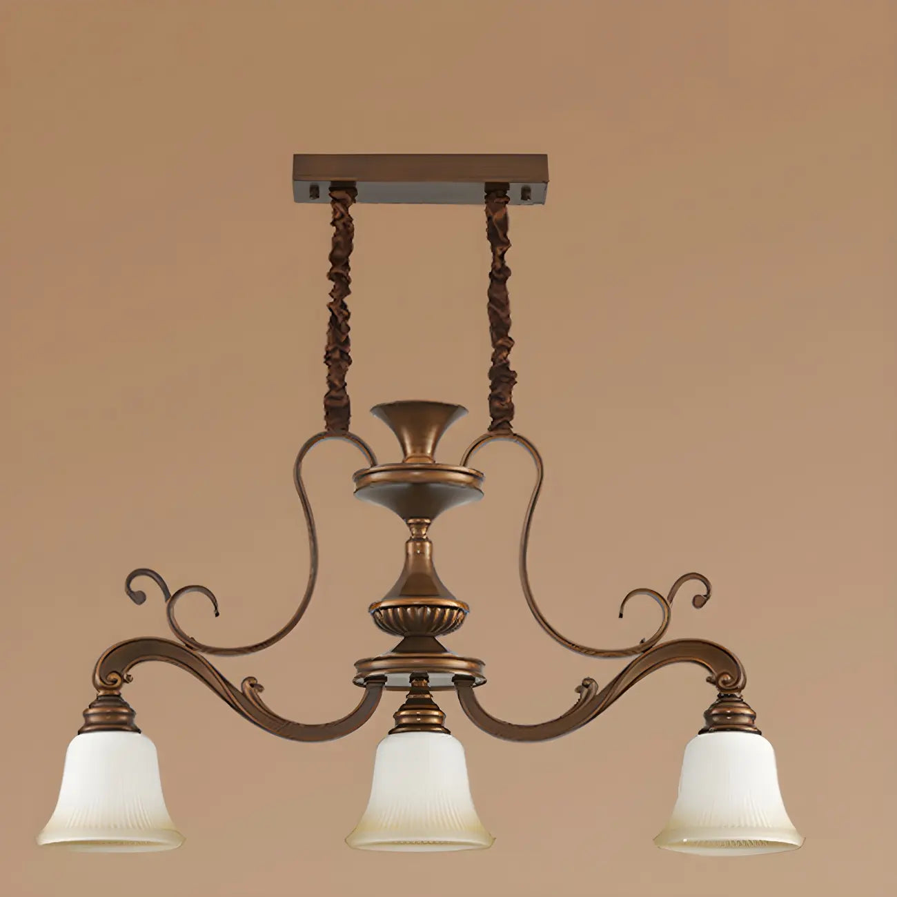 Suspension vintage en métal brun et verre dépoli pour îlot de cuisine