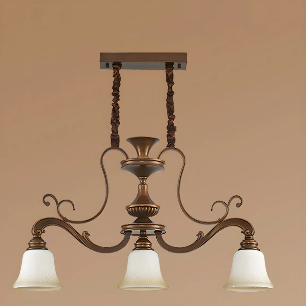 Suspension vintage en métal brun et verre dépoli pour îlot de cuisine