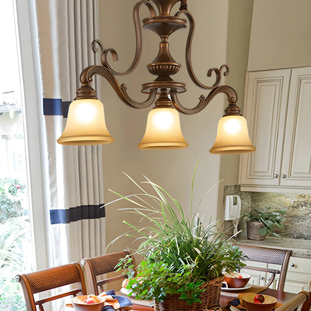 Suspension vintage en métal brun et verre dépoli pour îlot de cuisine