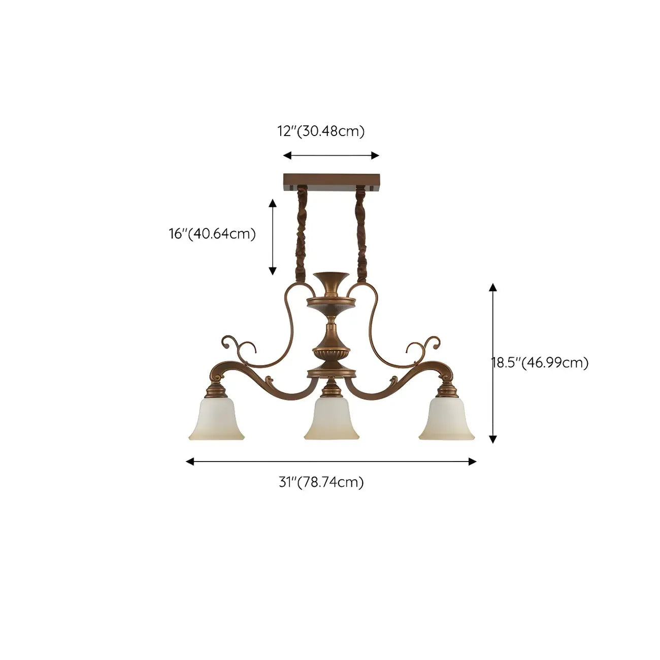 Suspension vintage en métal brun et verre dépoli pour îlot de cuisine