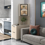 Armoire de rangement d'angle moderne en bois kaki avec éclairage intégré