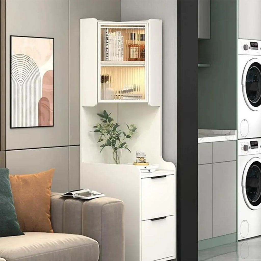 Armoire de rangement d'angle moderne en bois kaki avec éclairage intégré