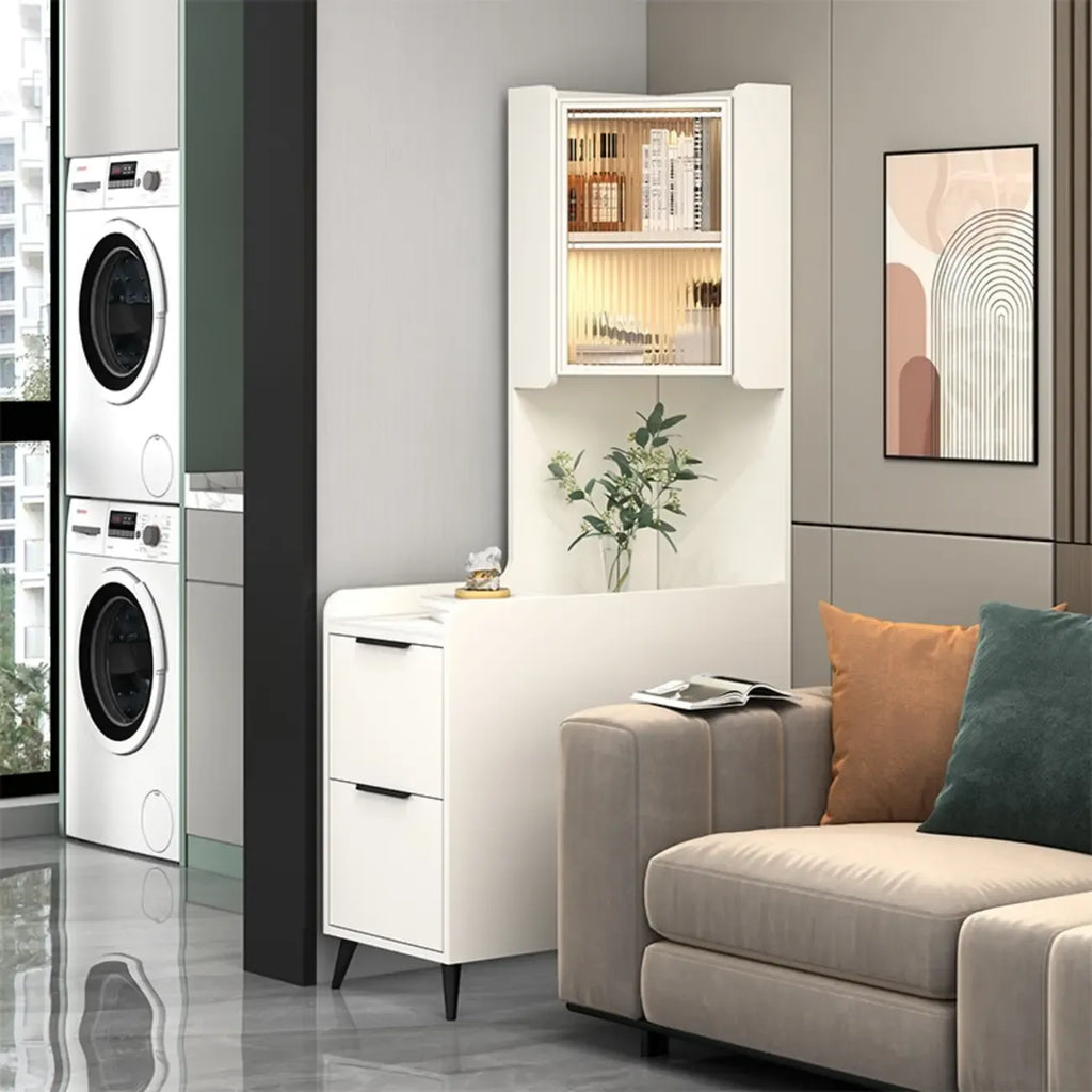 Armoire de rangement d'angle moderne en bois kaki avec éclairage intégré