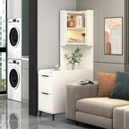 Armoire de rangement d'angle moderne en bois kaki avec éclairage intégré