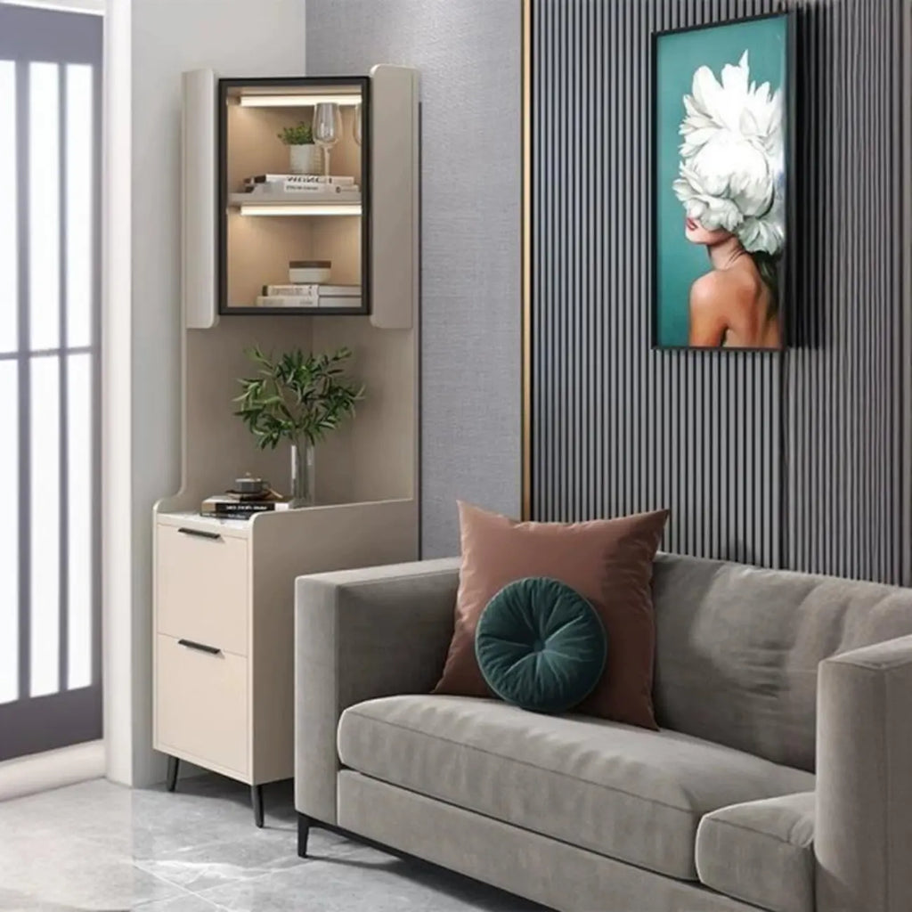 Armoire de rangement d'angle moderne en bois kaki avec éclairage intégré