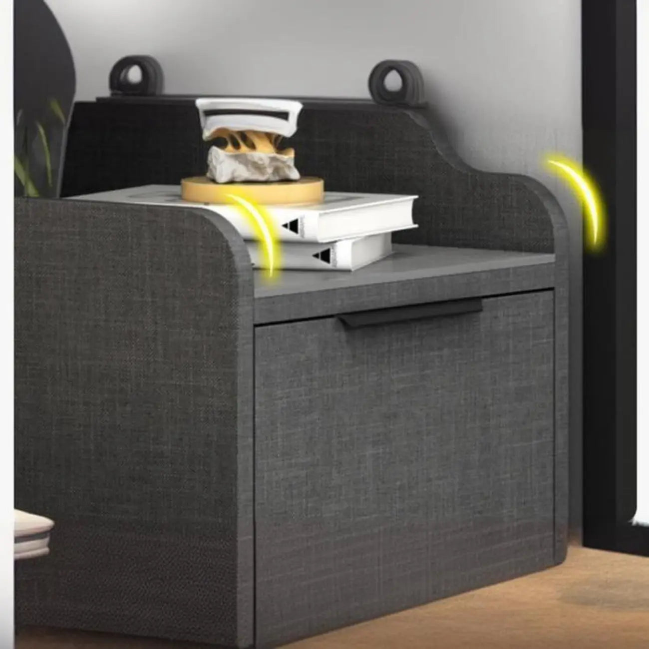 Armoire de rangement d'angle moderne en bois kaki avec éclairage intégré