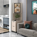 Armoire de rangement d'angle moderne en bois kaki avec éclairage intégré