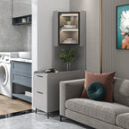 Armoire de rangement d'angle moderne en bois kaki avec éclairage intégré