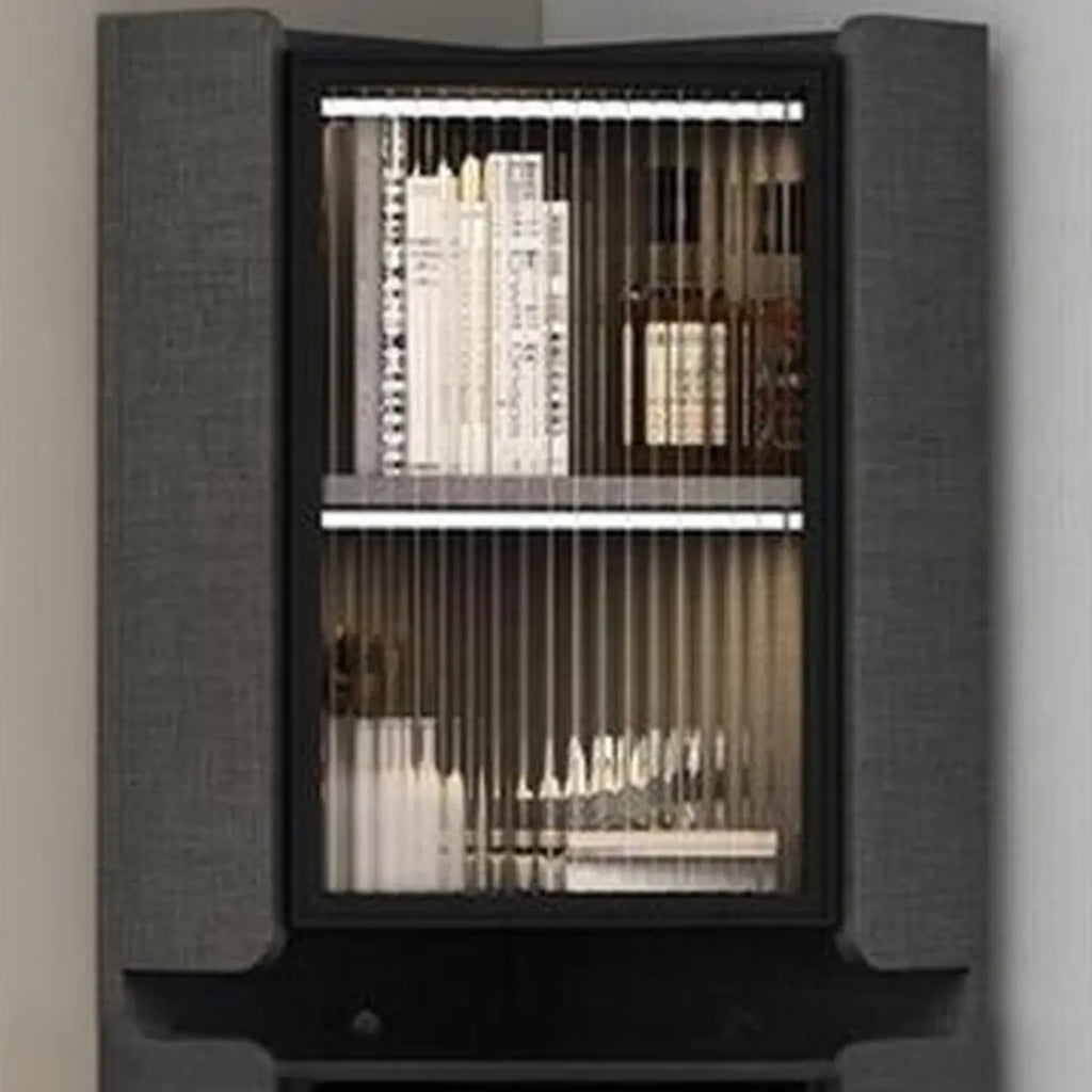 Armoire de rangement d'angle moderne en bois kaki avec éclairage intégré
