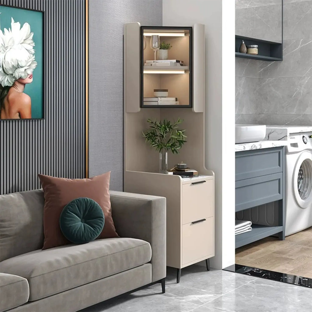 Armoire de rangement d'angle moderne en bois kaki avec éclairage intégré