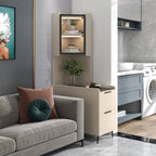 Armoire de rangement d'angle moderne en bois kaki avec éclairage intégré