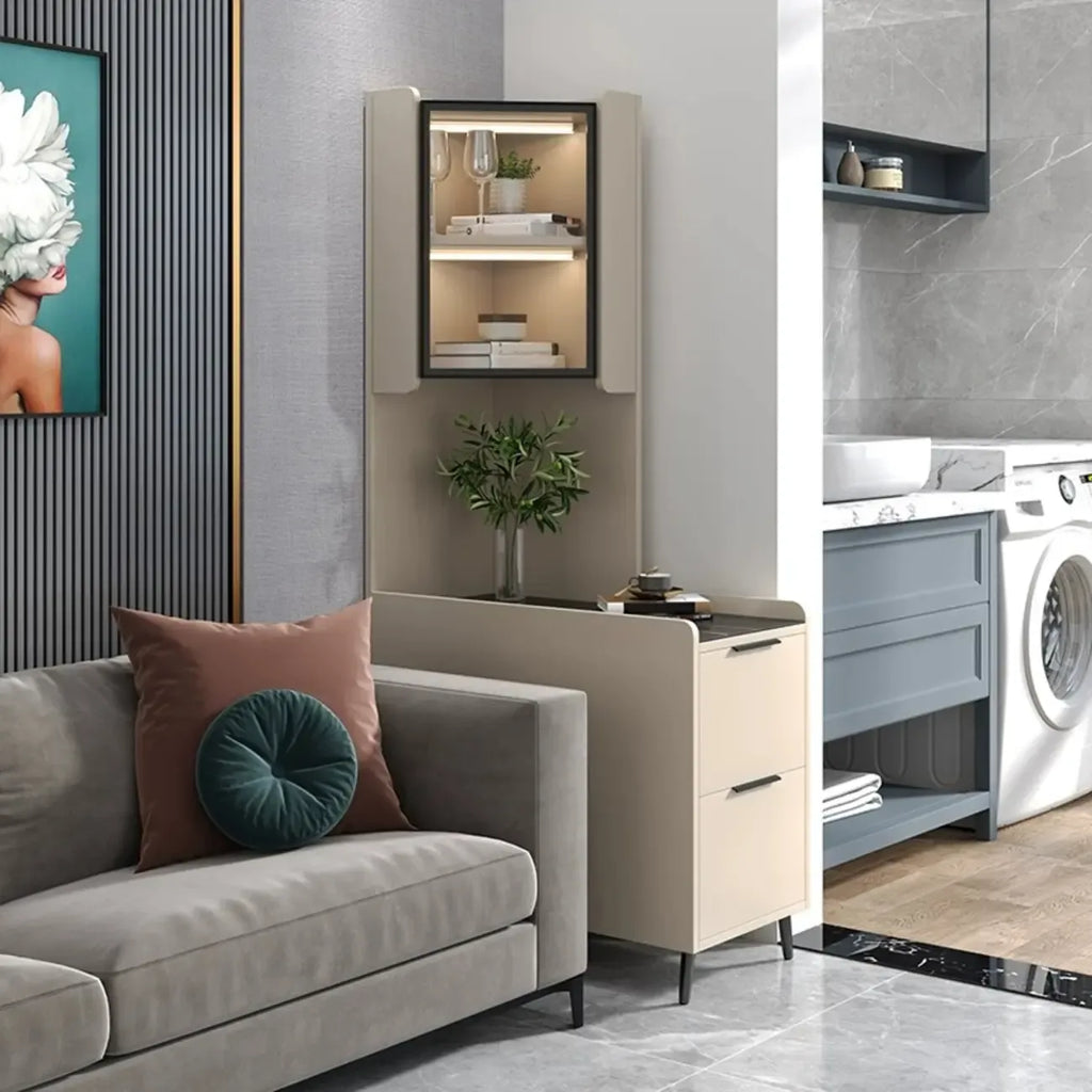 Armoire de rangement d'angle moderne en bois kaki avec éclairage intégré