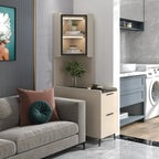 Armoire de rangement d'angle moderne en bois kaki avec éclairage intégré