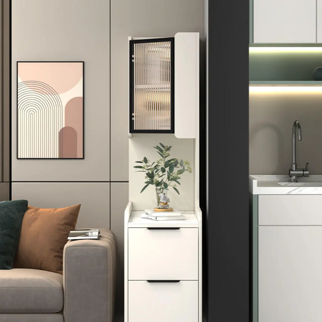 Armoire de rangement d'angle moderne en bois kaki avec éclairage intégré